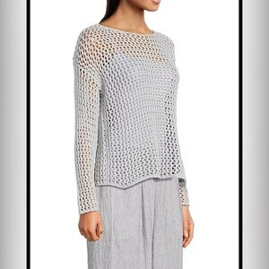 SALE_Eileen Fisher Light Gray Open-Knit Cotton Sweater, Size XS